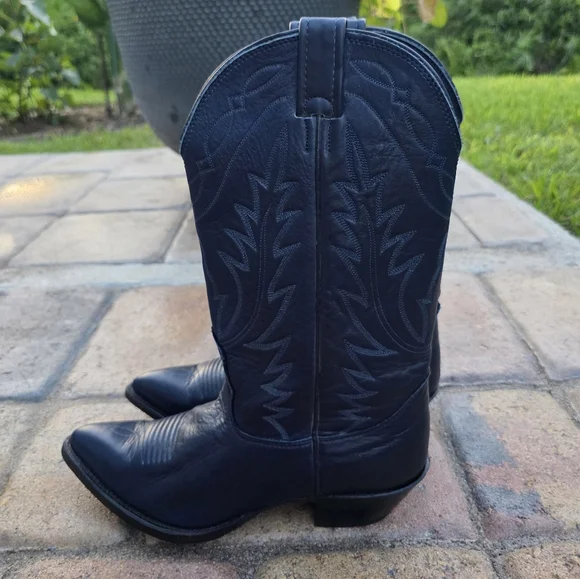 Vintage 90s Nocona Navy Leather Cowboy Boots | Made in USA | Western Heritage - Picture 5 of 10